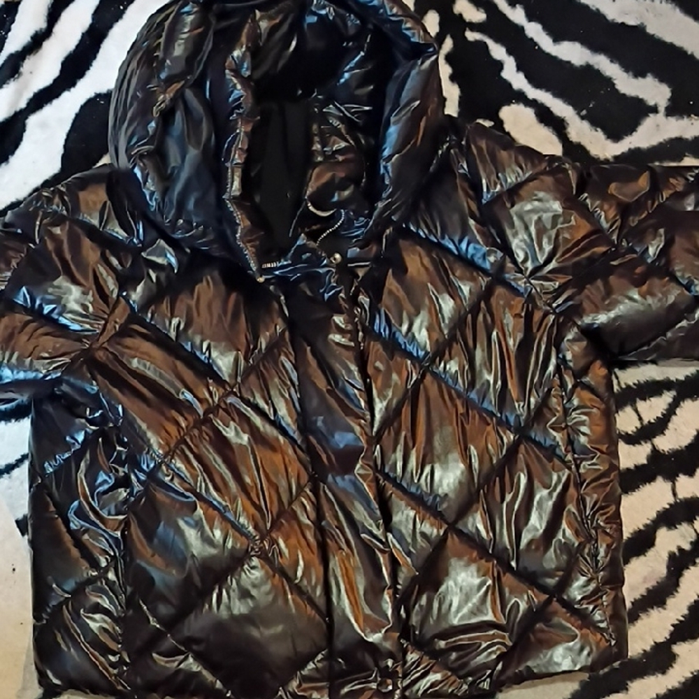 Banana Republic Glossy Black Cropped Puffer Jacket